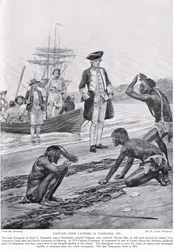 Kaptajn Cook lander i Tasmanien, 1777, illustration fra 