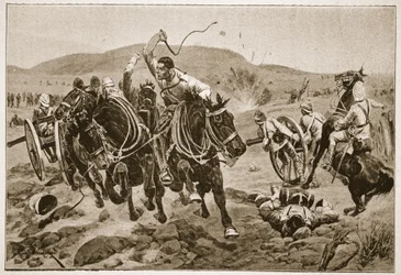 Feltartilleri kommer i aktion, illustration fra 