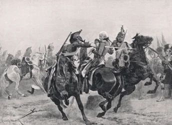Angrebet på Sir Ralph Abercrombie af de franske dragoner, illustration fra 