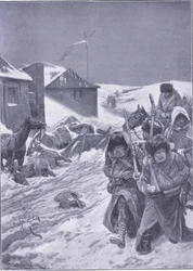 Den uendelige march mod øst: Et velkendt syn på vej, illustration fra Cassells History of the Russo-Japanese War Vol 1, ca. 1900
