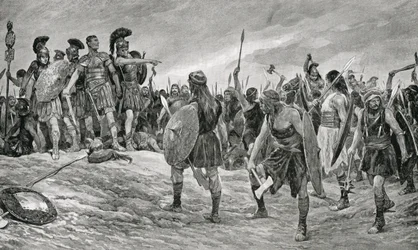 Vespasian reddet af sin søn Titus, illustration fra 