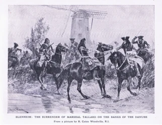 Blenheim, 13. august 1704: Marshall Tallards overgivelse ved bredden af Donau, illustration fra britiske slag på land og hav, 1915