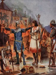 FitzStephens afbrænding af sine både, 1169, illustration fra »Hutchinsons historie om den britiske nation«, ca. 1923