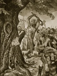 Malachys fældning af Munsters kroningstræ i 982, illustration fra »Hutchinson