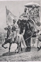 Suraj-ud-Daula ved Plessey, 23. juni 1757, illustration fra British Battles on Land and Sea , 1915