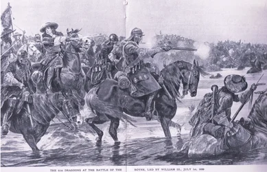 Slaget ved Boyne 1. juli 1690, illustration fra British Battles on Land and Sea, 1915