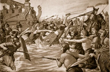 The Landing of Julius Cæsar, illustration fra 