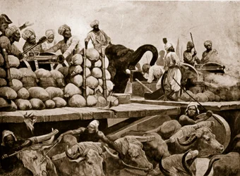Nawabs artilleri ved Plassey, illustration fra 