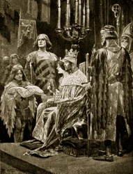 Kroningen af Edvard 2., 1308, illustration fra »Hutchinsons fortælling om den britiske nation«, ca. 1920