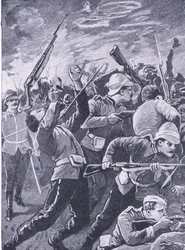 Forsvaret af Rorkes Drift, illustration fra British Battles on Land and Sea, 1915