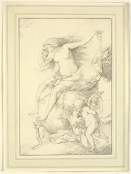 Allegory of Fortune på en globus omgivet af putti
