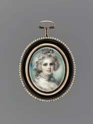 Portrait of a Woman, ca. 1785 (akvarel på elfenben, 9 karat rosa guld, frøperler, emalje og glas)