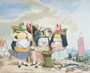 Fiskemarked ved havet, ca. 1860 (olie på lærred)