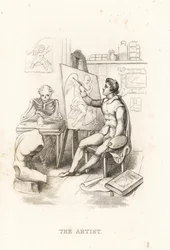 Dødens skelet og kunstneren., 1827 (gravering)
