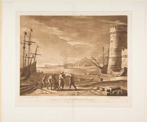 Havn med sømænd, der læsser varer, 1774.