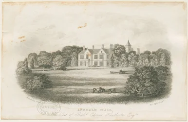 Apedale Hall House and Park: steel engraving, nd [? Late 18th cent] dani
