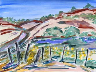 Dry Hills, Northern California, 2021 (akvarel på papir)
