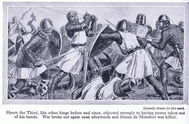Henrik III protesterede kraftigt mod at få sin magt taget ud af hans hænder. Krig brød ud og Simon de Monford blev dræbt, ca. 1950