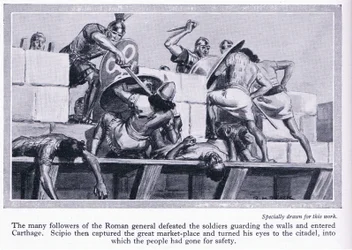 Belejringen af Karthago 146 f.Kr. Romerske soldater på vej ind i Kartago, ca. 1950