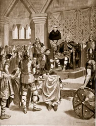 Trofæer fra Charlemagne overrakt til Offa af Mercia, 786 f.Kr., illustration fra 