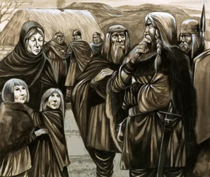 Børn af fattige angelsaksiske familier solgt som slaver (gouache på papir)