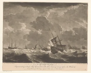 Flådeskibe på høje bølger A Hard Gale (titel på objekt)