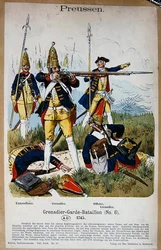 Preussiske grenadervagter og officerer i 1745, ca. 1890 (farve litho)