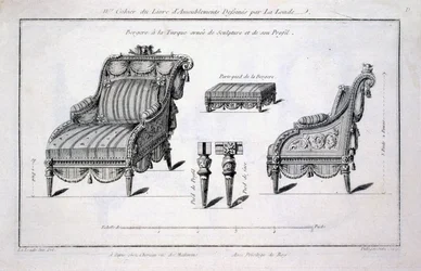 Bergere lænestol i tyrkisk stil, fra Oeuvres divers de Lalonde, dekoratør og designer, udgivet 1780-96