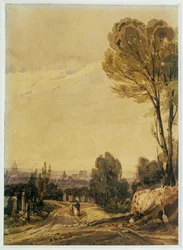 Paris set fra Pere Lachaise-kirkegården ... (maleri på lærred)