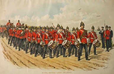 Royal Marine Light Infantry Band leder en kolonne af marchende mænd, 1895