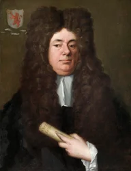 William Petyt holder en kopi af Magna Carta, ca. 1690 (olie på lærred)