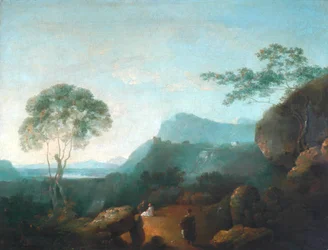 Landskab med figurer (olie på lærred)