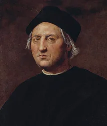 Portræt af Christoffer Columbus (1451-1506), italiensk opdagelsesrejsende og søfarer, maleri af Ridolfo Ghirlandaio (1483-1561)