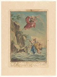 Mentor kaster Telemachus ned fra en sten og hopper efter ham Telemachus-serien (serietitel)