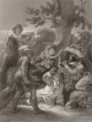 Hertugen af Monmouth taget til fange efter slaget ved Sedgemoor. Fra „The History of England“, udgivet 1859.
