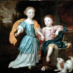 Portræt af en ung pige og dreng, der siges at være børn af Sir William Reynolds Lloyd