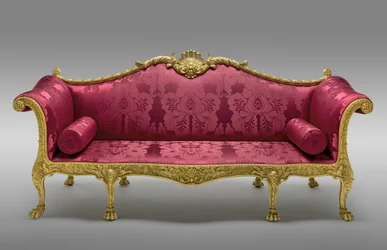 Dundas sofaen, taget i brug 1764, lavet 1765 (forgyldt fyrretræ og bøg, med senere silkepolstring)