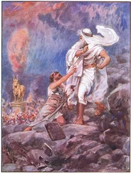 Moses ødelægger den gyldne kalv (farve litho)