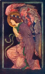 An Angel Adoring`, et farvet gipsrelief af Robert Anning Bell, c1901 1901-1902.