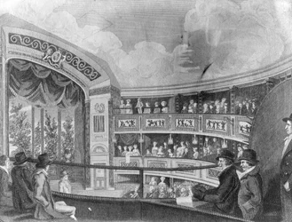 Det indre af det olympiske teater nær Drury Lane, indgraveret af Henry Richard Cook, 1816