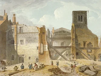 Udsigt over nedrivningen af Savoy Palace, Westminster, London, 1820