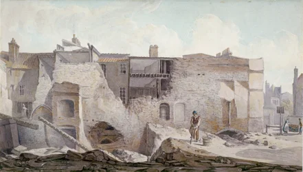 Udsigt over ruinerne af en del af Priory of Holy Trinity, Aldgate, City of London, 1824.