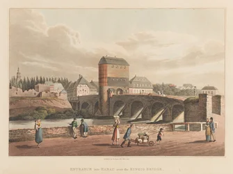 Indgang til Hanau over Kinzig-broen, 1814 (akvatint)