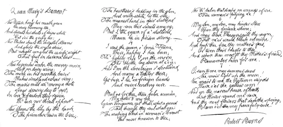 Queen Marys Lament, digt i håndskrift af Robert Burns, slutningen af det 18. århundrede, 1840