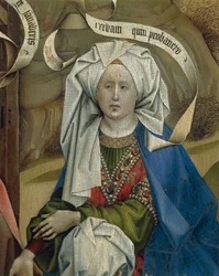 Detalje, der repræsenterer kvinde fra Fødselskirken, af Mester af Flemalle Robert Campin (1375/1379-1444), olie på panel, omkring 1420