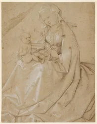 Madonna med Kristus-barn, der holder en pære