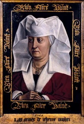 ""Portræt af Marie De Pacy"" Maleri af Robert Campin, Mester af Flemalle (1378-1444) 1415-1440 Tournai. Museum of Fine Arts Belgien