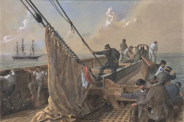 Forreste dæk af Great Eastern ryddet for det første forsøg på at gribe..., 1865-66.