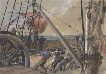 At komme ud af en af de store bøjer til søsætning, 2. august 1865, 1865.