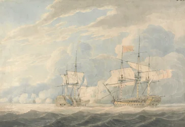 Den hollandske viceadmiral under admiral De Winter slog sit flag til den engelske viceadmiral Onslow under admiral Duncan i slaget ved Camperdown, 11. oktober 1797